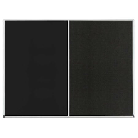 United Visual Products Double Door Radius Corkboard, 60"x36", Sat UV7004RC-SATIN-RUBBER